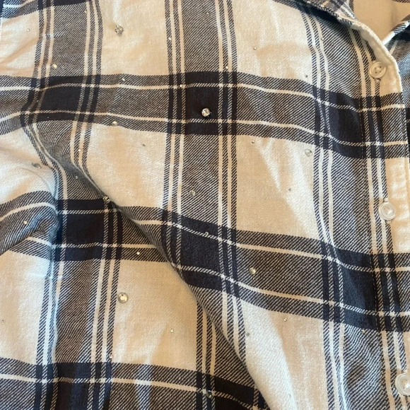 NWT white & black plaid flannel shirt with rhinestone size 1x long sleeve - Picture 7 of 9
